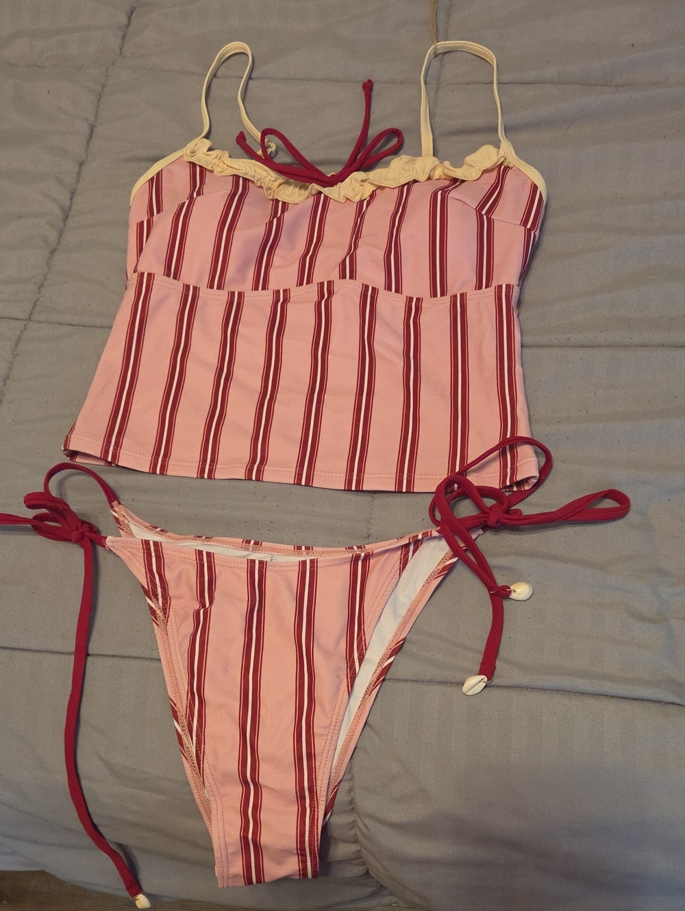 Pink & Red Striped Two-Piece Bikini Set
